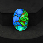 Natural Peacock Dahlia Oval Cabochon 29x21mm 21ct - Peacock Blue-Green Composite - Pedra Gems