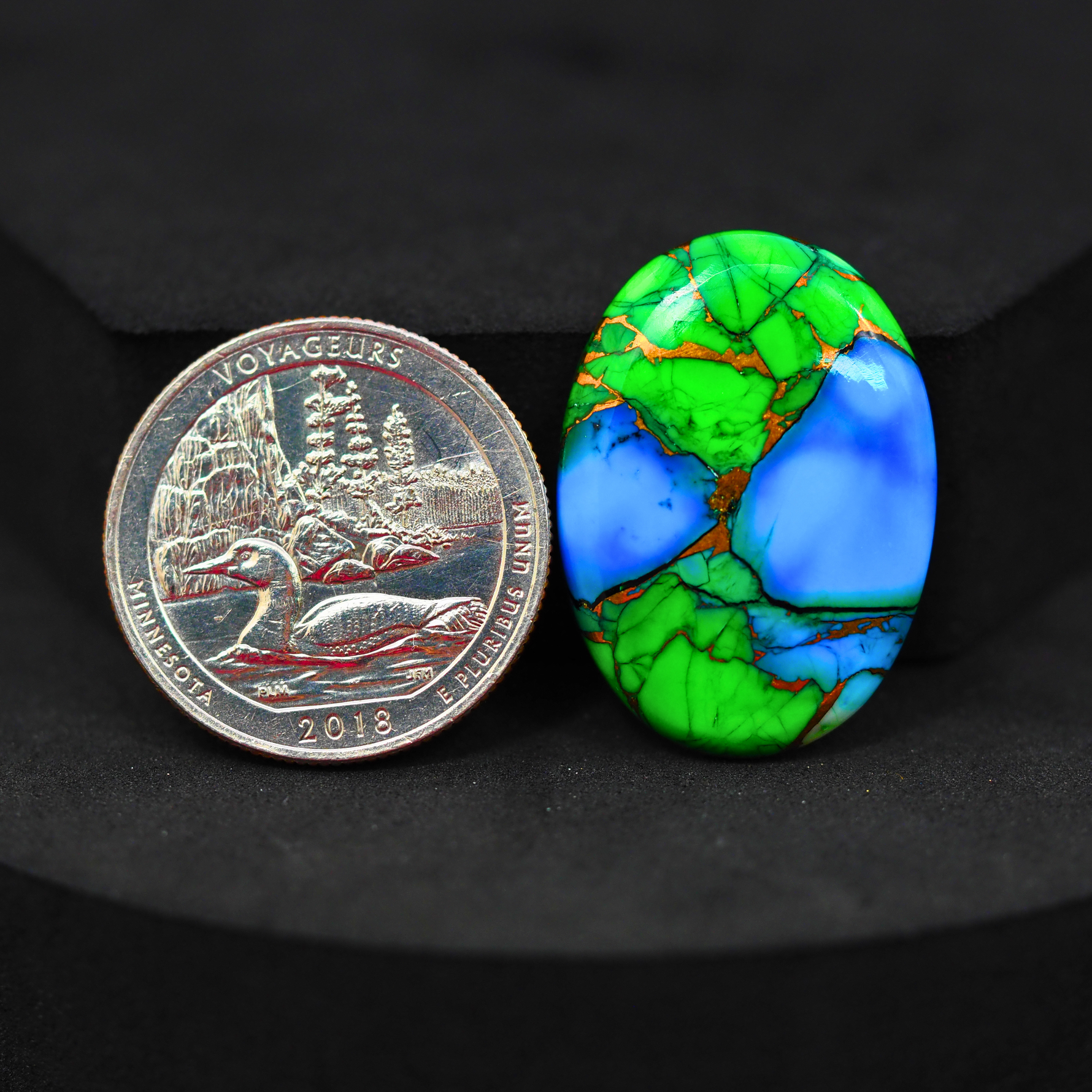 Natural Peacock Dahlia Oval Cabochon 28x20mm 19.5ct - Peacock Blue-Green Composite - Pedra Gems