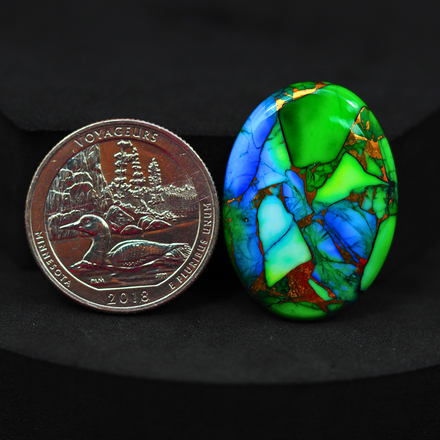 Natural Peacock Dahlia Pear Cabochon 29x22mm 23ct - Peacock Blue-Green Composite - Pedra Gems