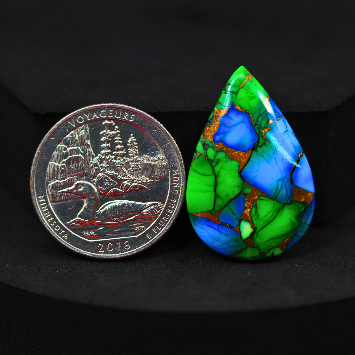 Natural Peacock Dahlia Pear Cabochon 30x20mm 17.5ct - Peacock Blue-Green Composite - Pedra Gems