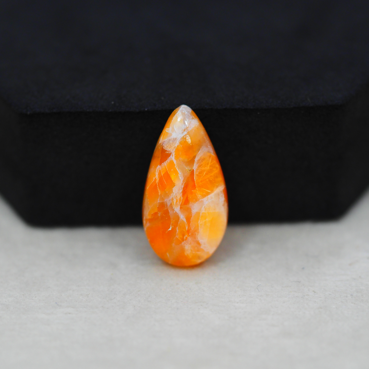 Natural Orange Calcite Pear Cabochon 23x12mm 10.5ct - warm honey-orange - Pedra Gems.