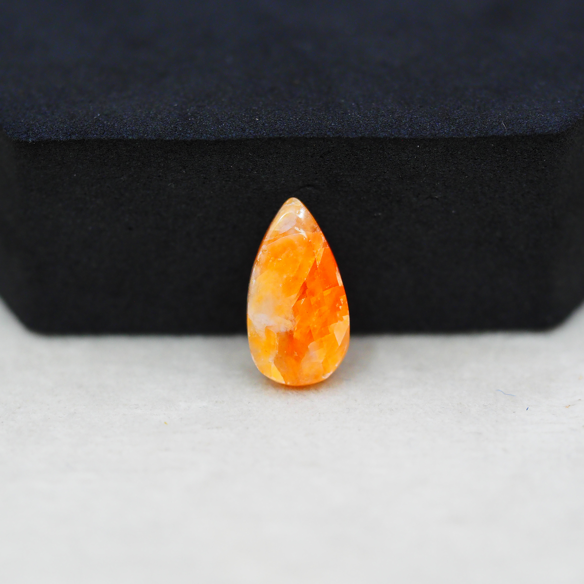 Natural Orange Calcite Pear Cabochon 16x9mm 4ct - warm honey-orange - Pedra Gems.