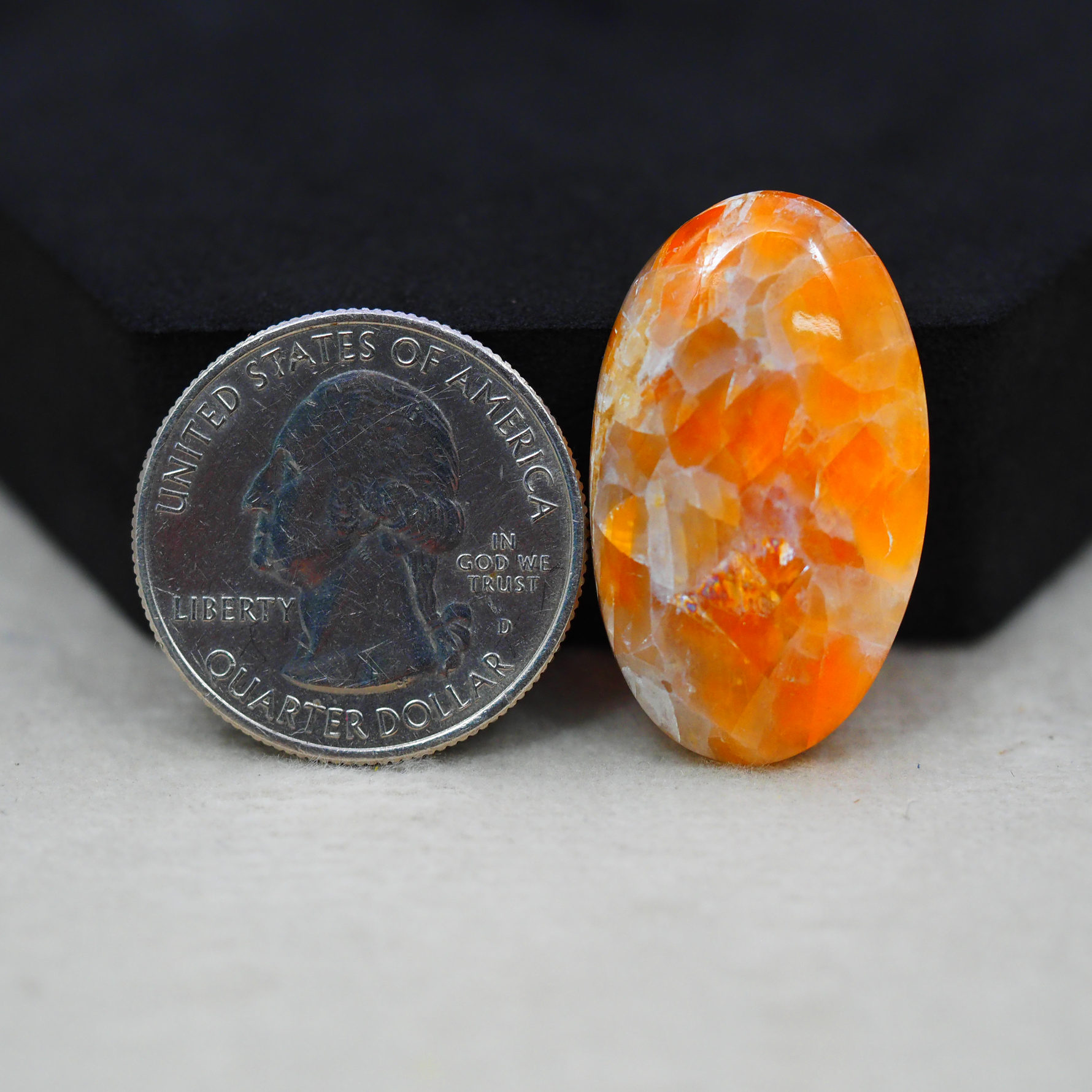 Natural Orange Calcite Oval Cabochon 30x17mm 22ct - warm honey-orange - Pedra Gems.
