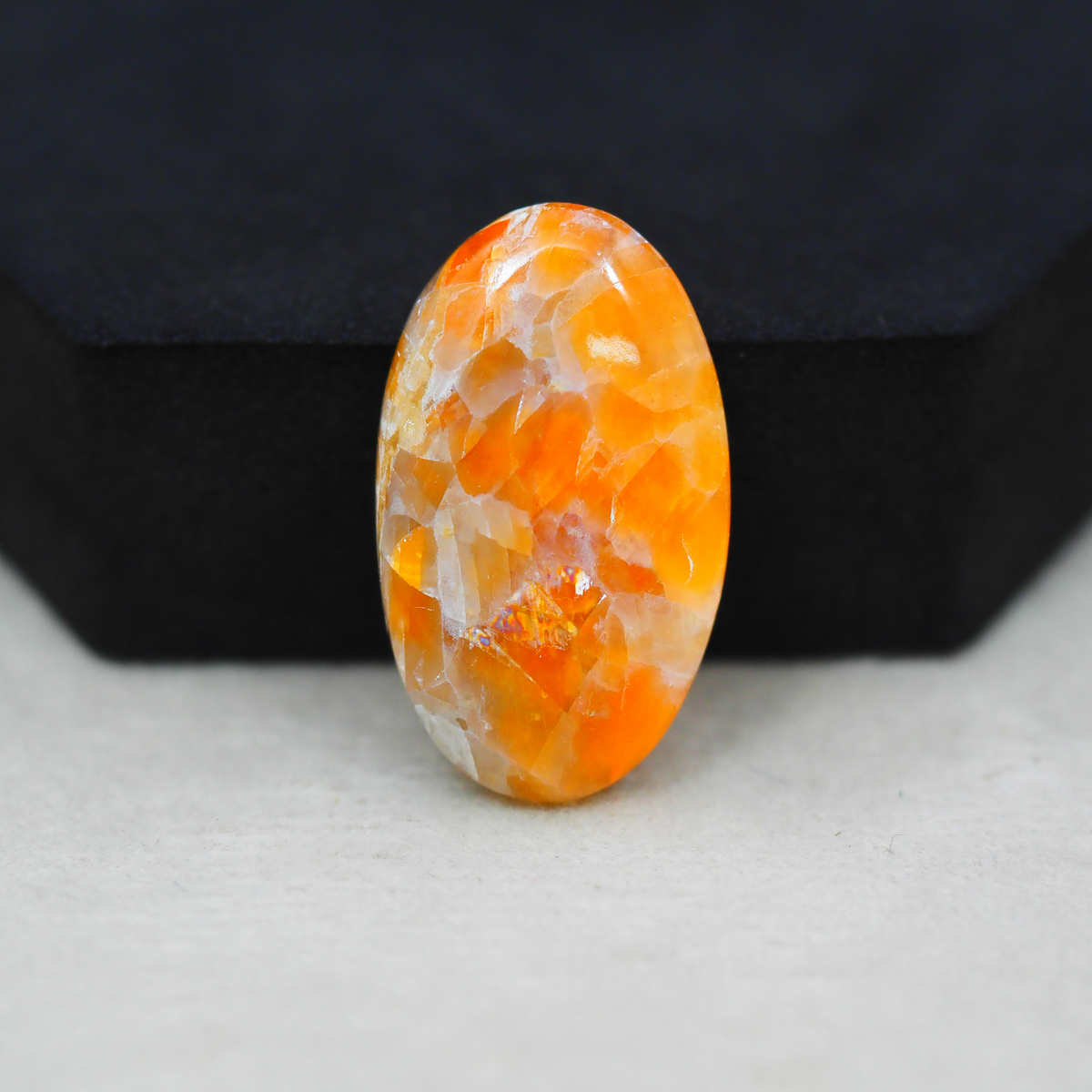Natural Orange Calcite Oval Cabochon 30x17mm 22ct - warm honey-orange - Pedra Gems.