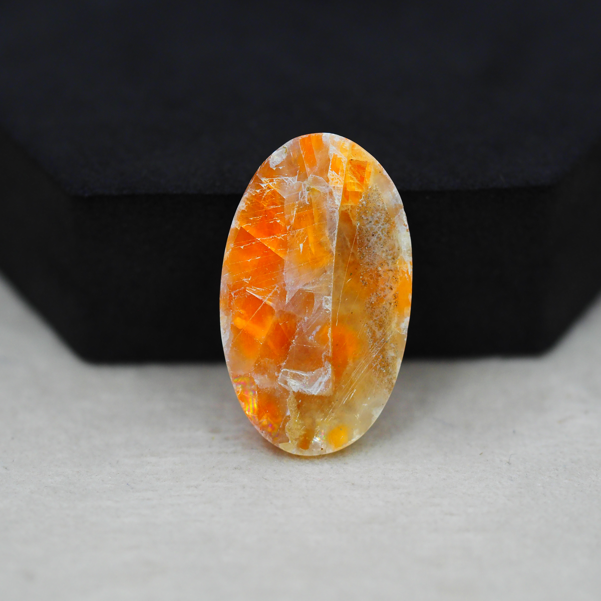 Natural Orange Calcite Oval Cabochon 30x17mm 22ct - warm honey-orange - Pedra Gems.