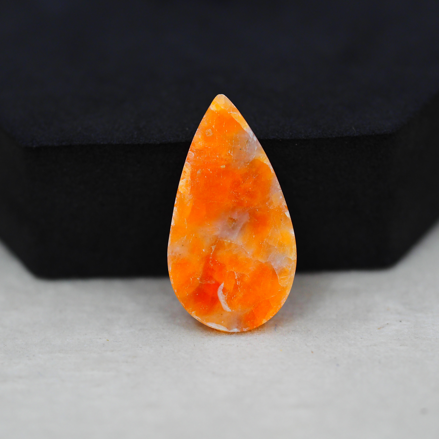 Natural Orange Calcite Pear Cabochon 31x17mm 20.5ct - warm honey-orange - Pedra Gems.