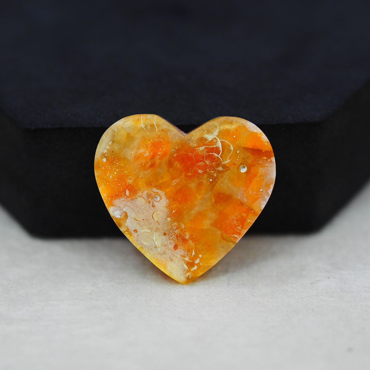 Natural Orange Calcite Heart Cabochon 25x27mm 24ct - warm honey-orange - Pedra Gems.