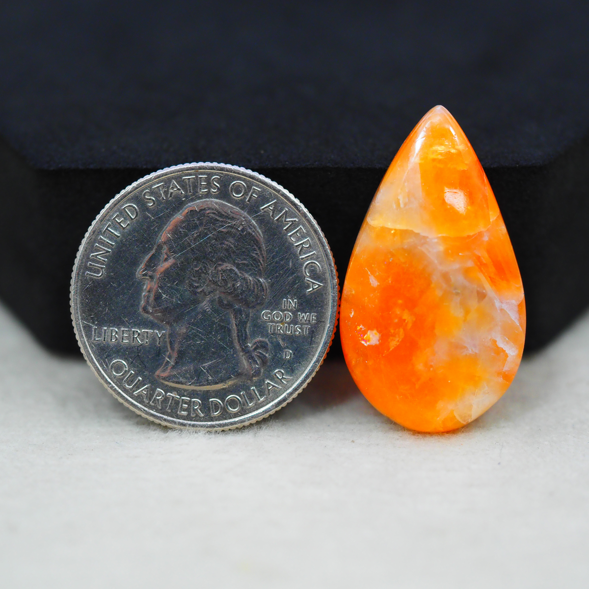 Natural Orange Calcite Pear Cabochon 19x17mm 17.5ct - warm honey-orange - Pedra Gems.