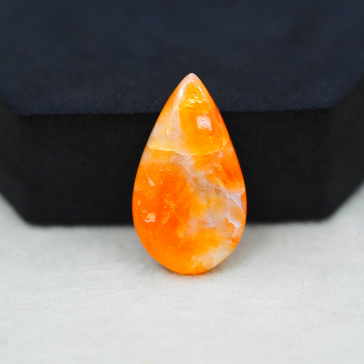 Natural Orange Calcite Pear Cabochon 19x17mm 17.5ct - warm honey-orange - Pedra Gems.