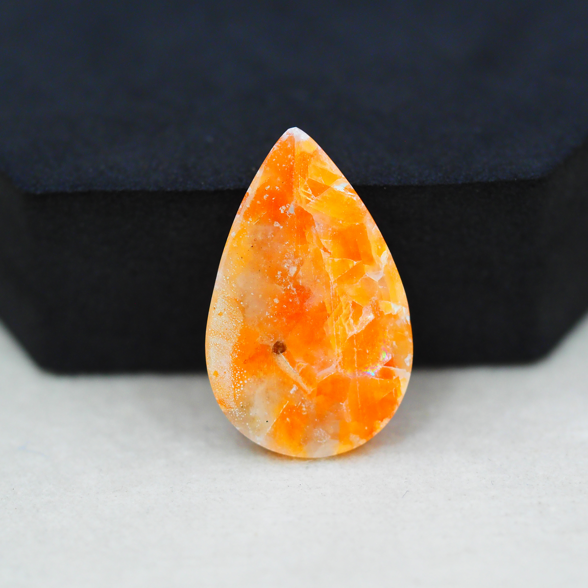 Natural Orange Calcite Pear Cabochon 29x18mm 18ct - warm honey-orange - Pedra Gems.