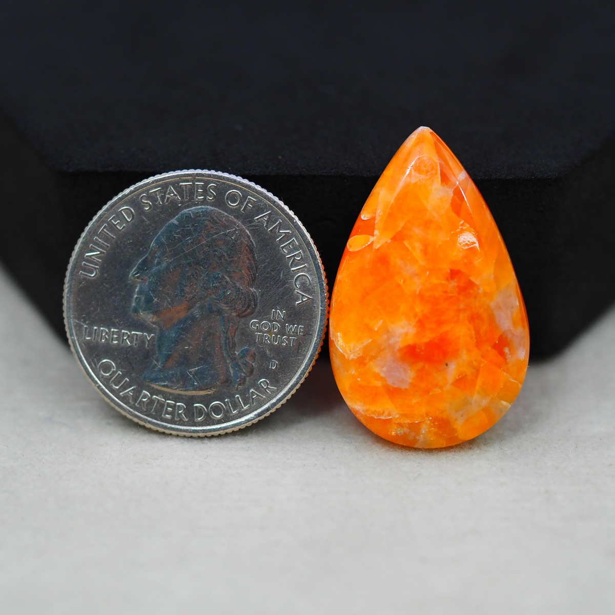 Natural Orange Calcite Pear Cabochon 29x18mm 18ct - warm honey-orange - Pedra Gems.
