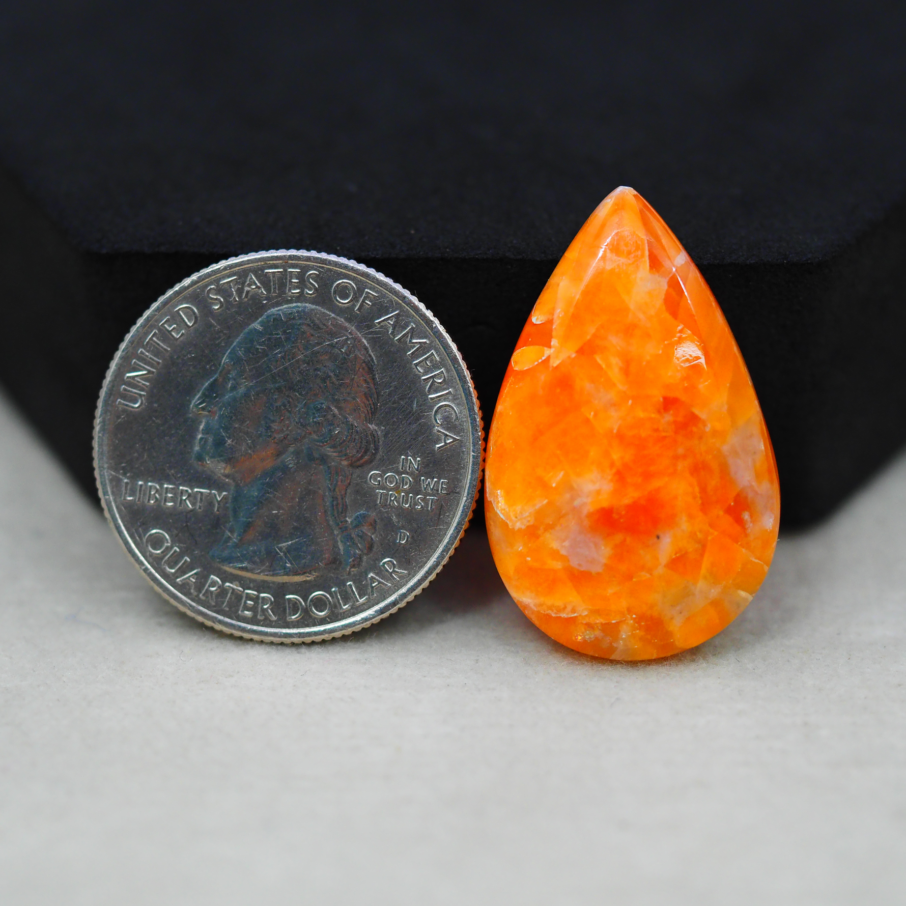 Natural Orange Calcite Pear Cabochon 29x18mm 18ct - warm honey-orange - Pedra Gems.