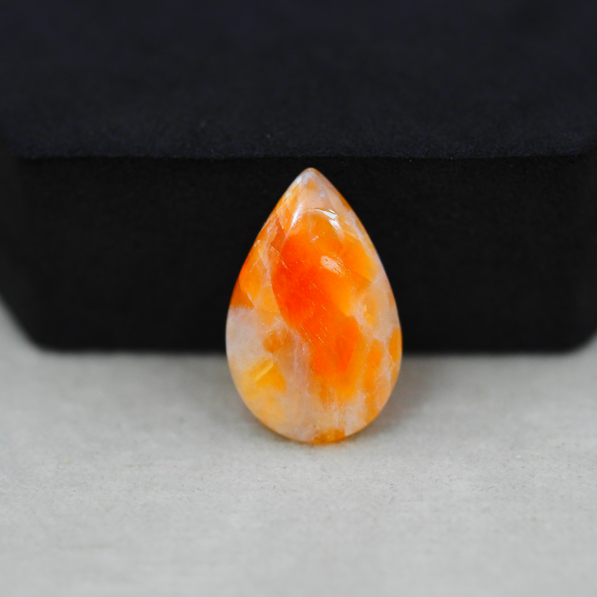 Natural Orange Calcite Pear Cabochon 22x14mm 9ct - warm honey-orange - Pedra Gems.