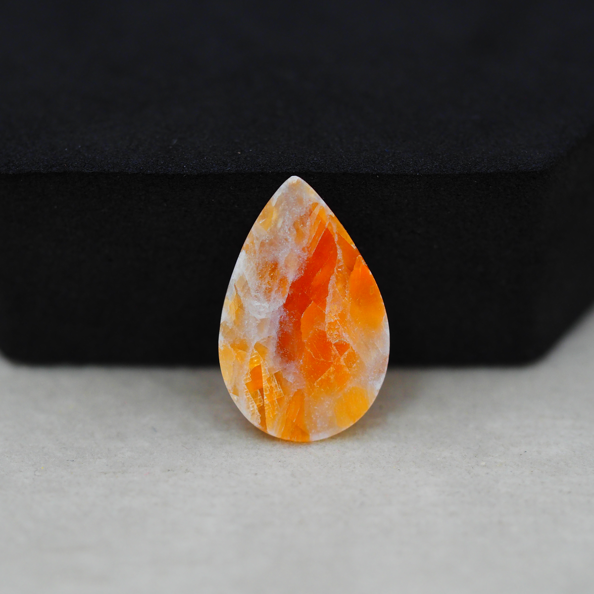 Natural Orange Calcite Pear Cabochon 22x14mm 9ct - warm honey-orange - Pedra Gems.