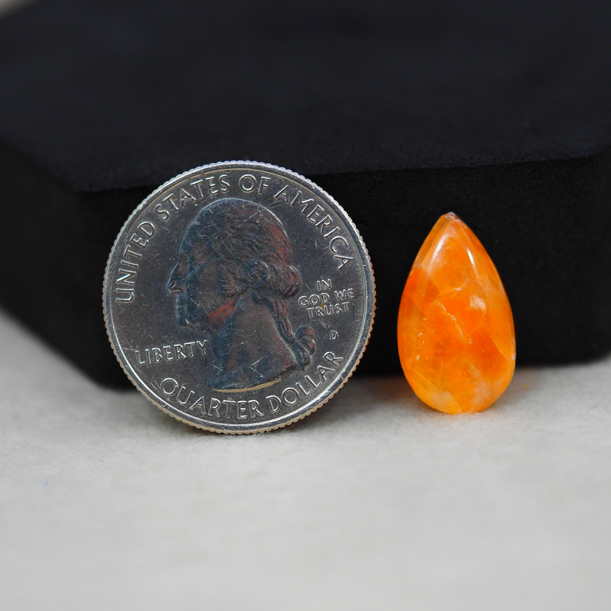 Natural Orange Calcite Pear Cabochon 18x10mm 5ct - warm honey-orange - Pedra Gems.