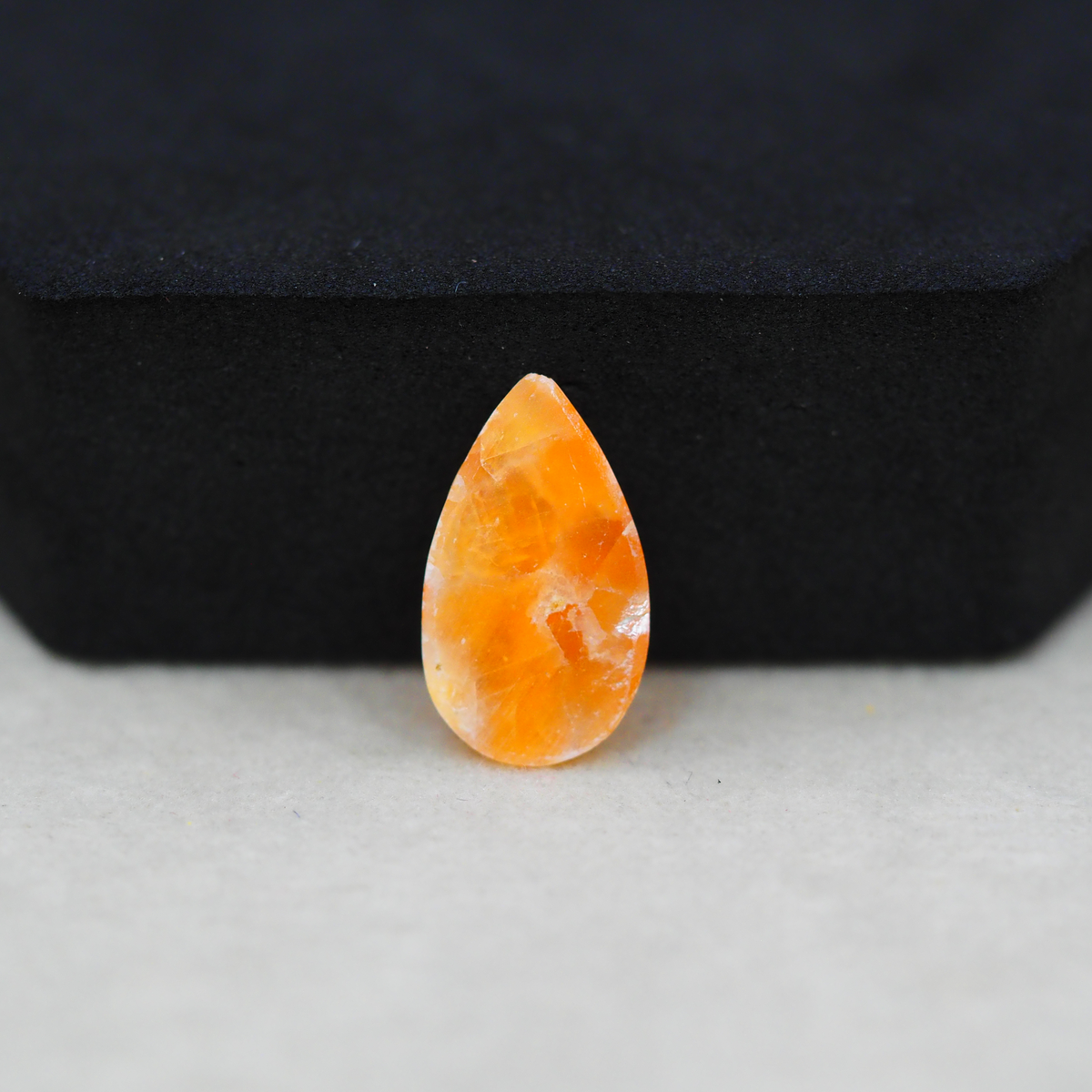 Natural Orange Calcite Pear Cabochon 18x10mm 5ct - warm honey-orange - Pedra Gems.