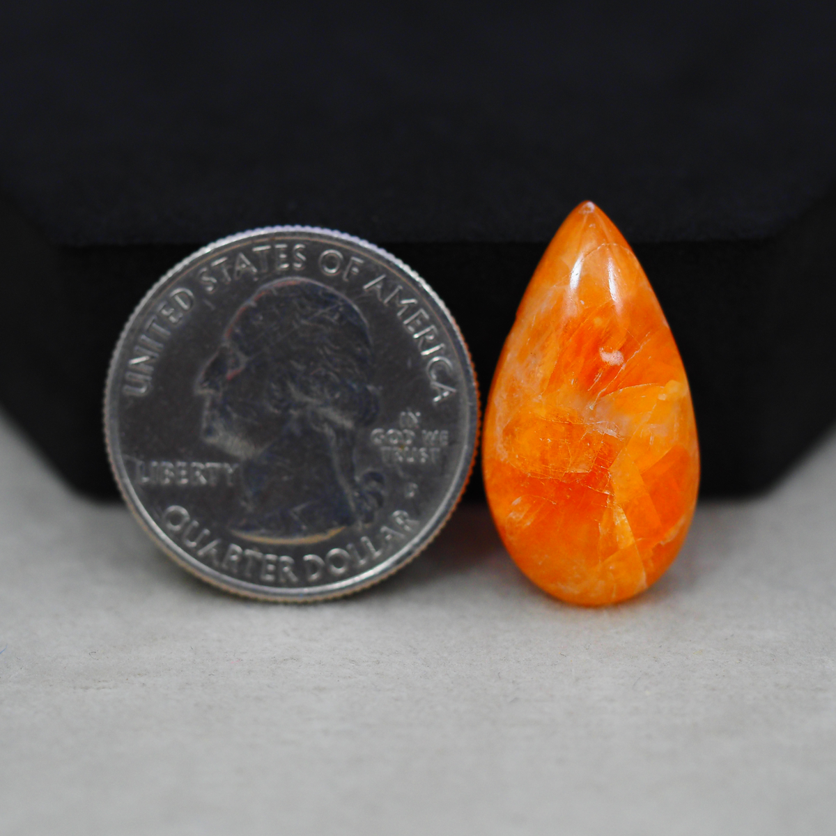 Natural Orange Calcite Pear Cabochon 26x14mm 14.5ct - warm honey-orange - Pedra Gems.