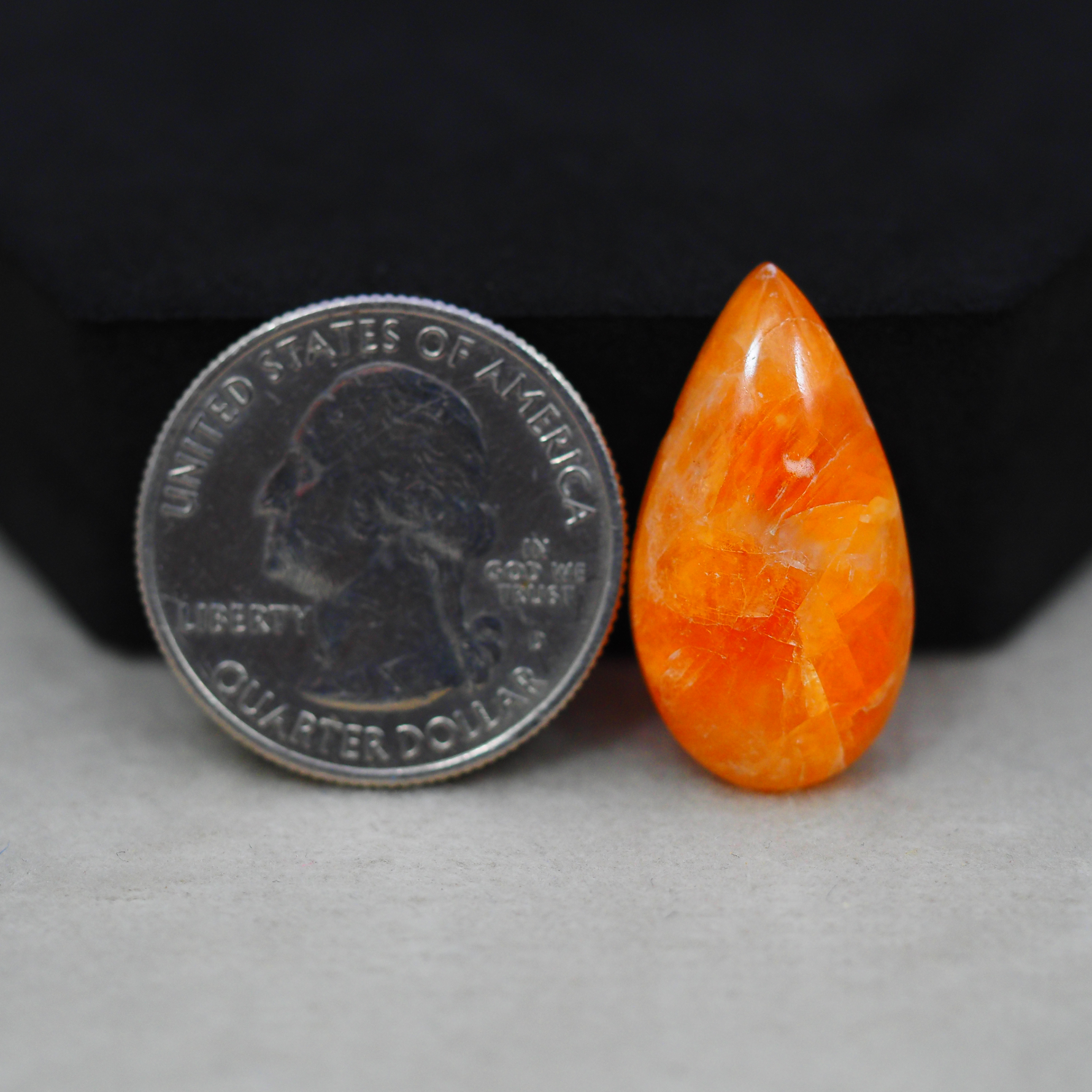 Natural Orange Calcite Pear Cabochon 26x14mm 14.5ct - warm honey-orange - Pedra Gems.