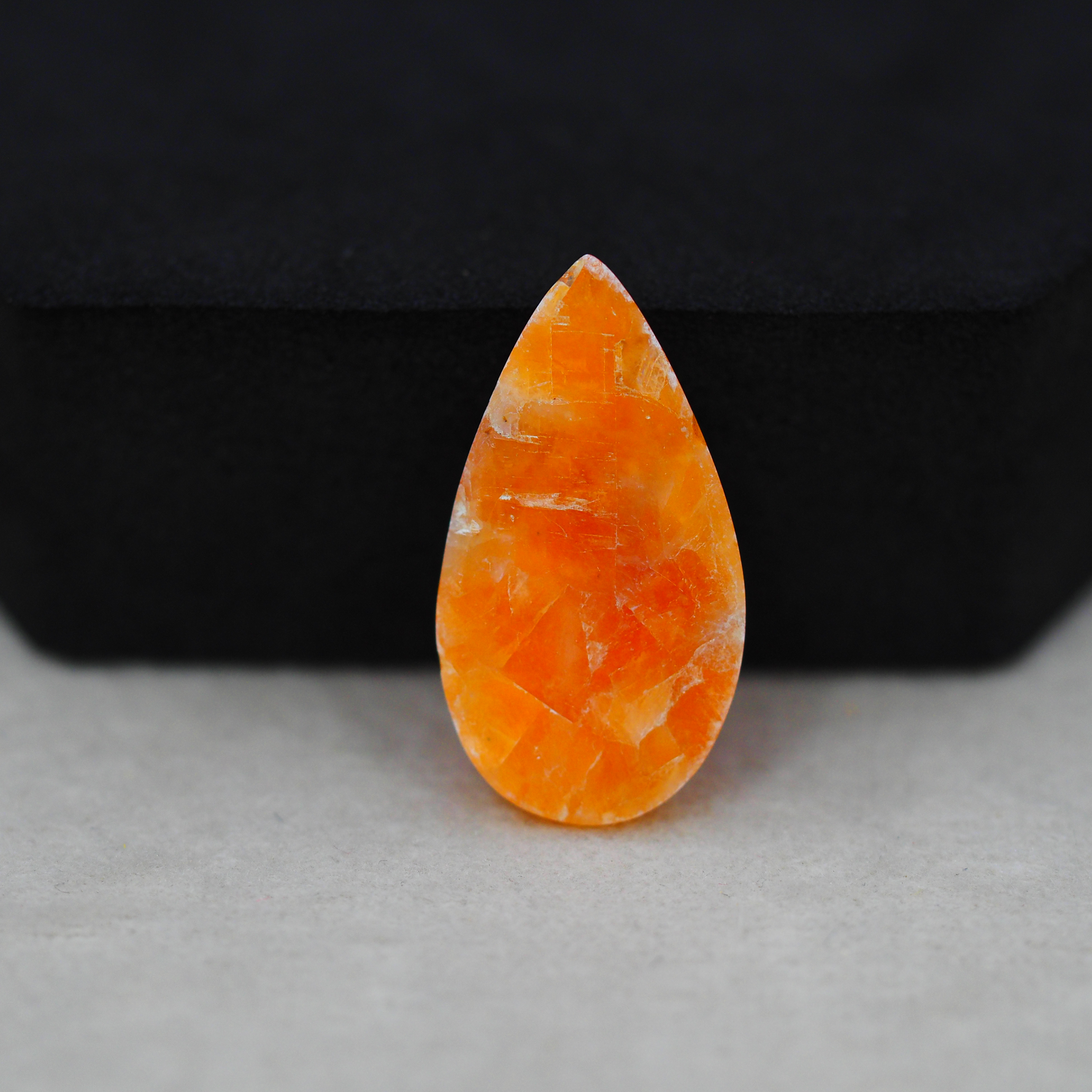Natural Orange Calcite Pear Cabochon 26x14mm 14.5ct - warm honey-orange - Pedra Gems.