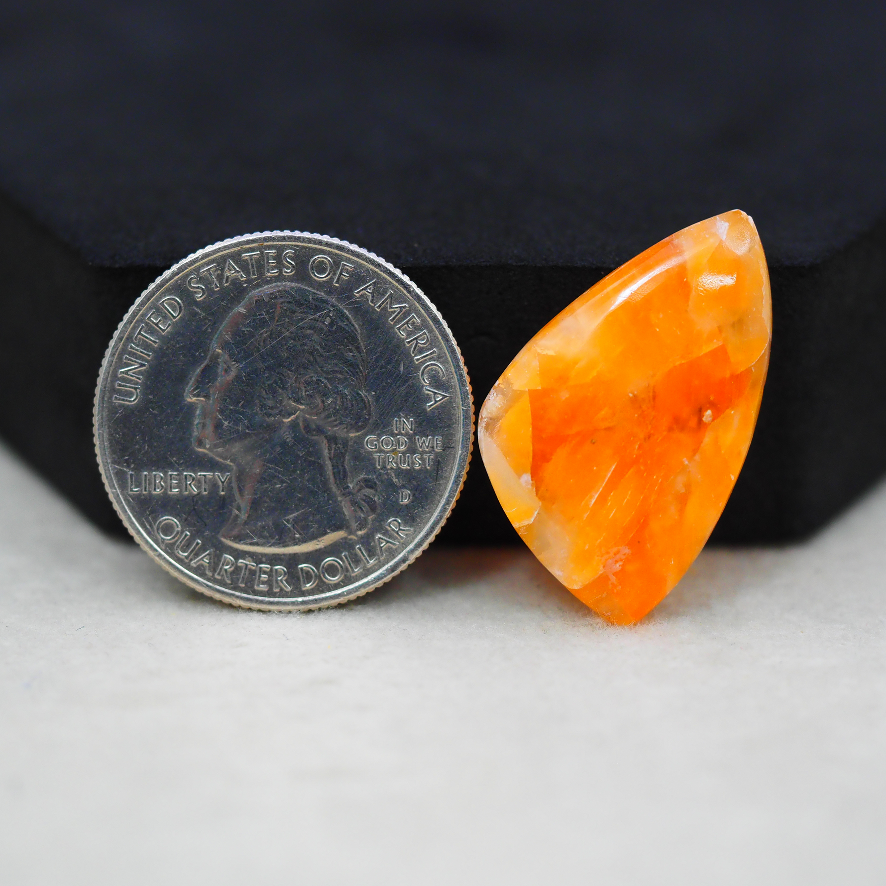 Natural Orange Calcite Trillion Cabochon 27x17mm 15.5ct - warm honey-orange - Pedra Gems.