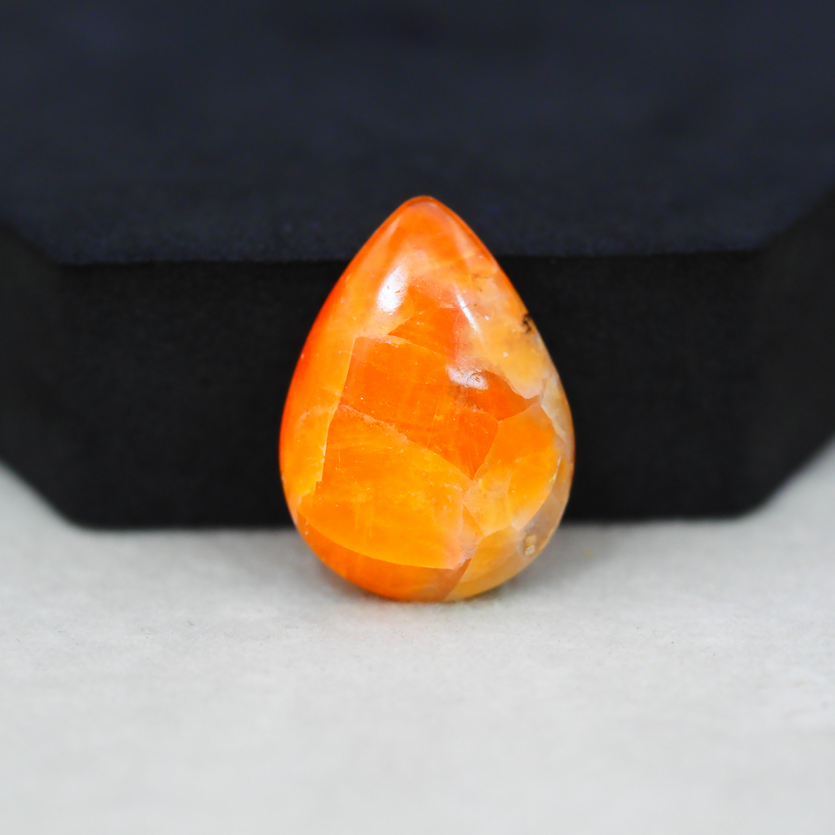 Natural Orange Calcite Pear Cabochon 26x19mm 20ct - warm honey-orange - Pedra Gems.