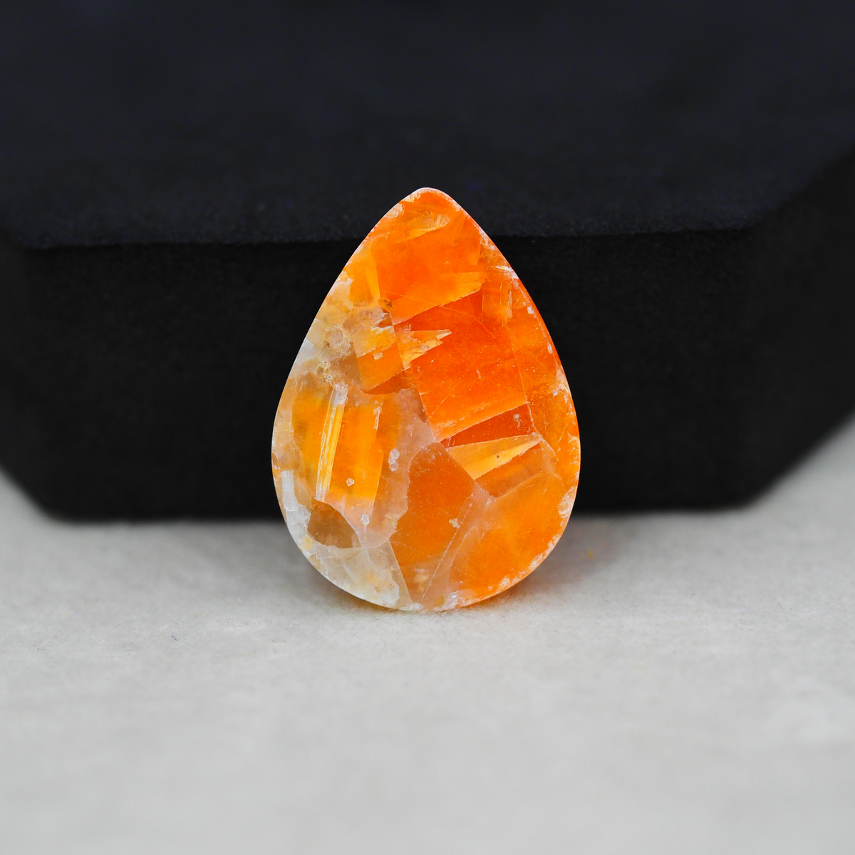 Natural Orange Calcite Pear Cabochon 26x19mm 20ct - warm honey-orange - Pedra Gems.