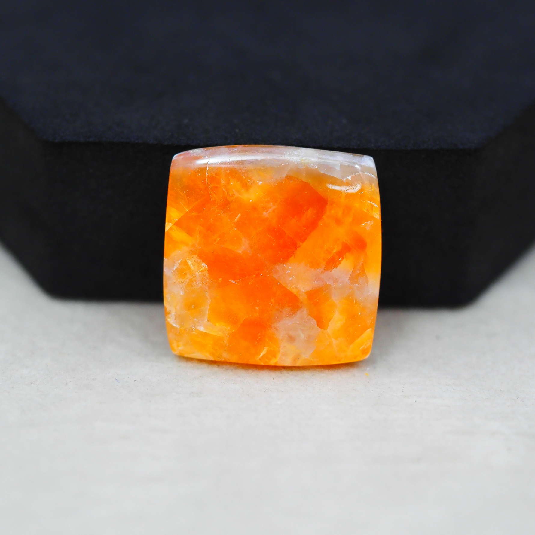 Natural Orange Calcite Square Cabochon 23x22mm 26ct - warm honey-orange - Pedra Gems.