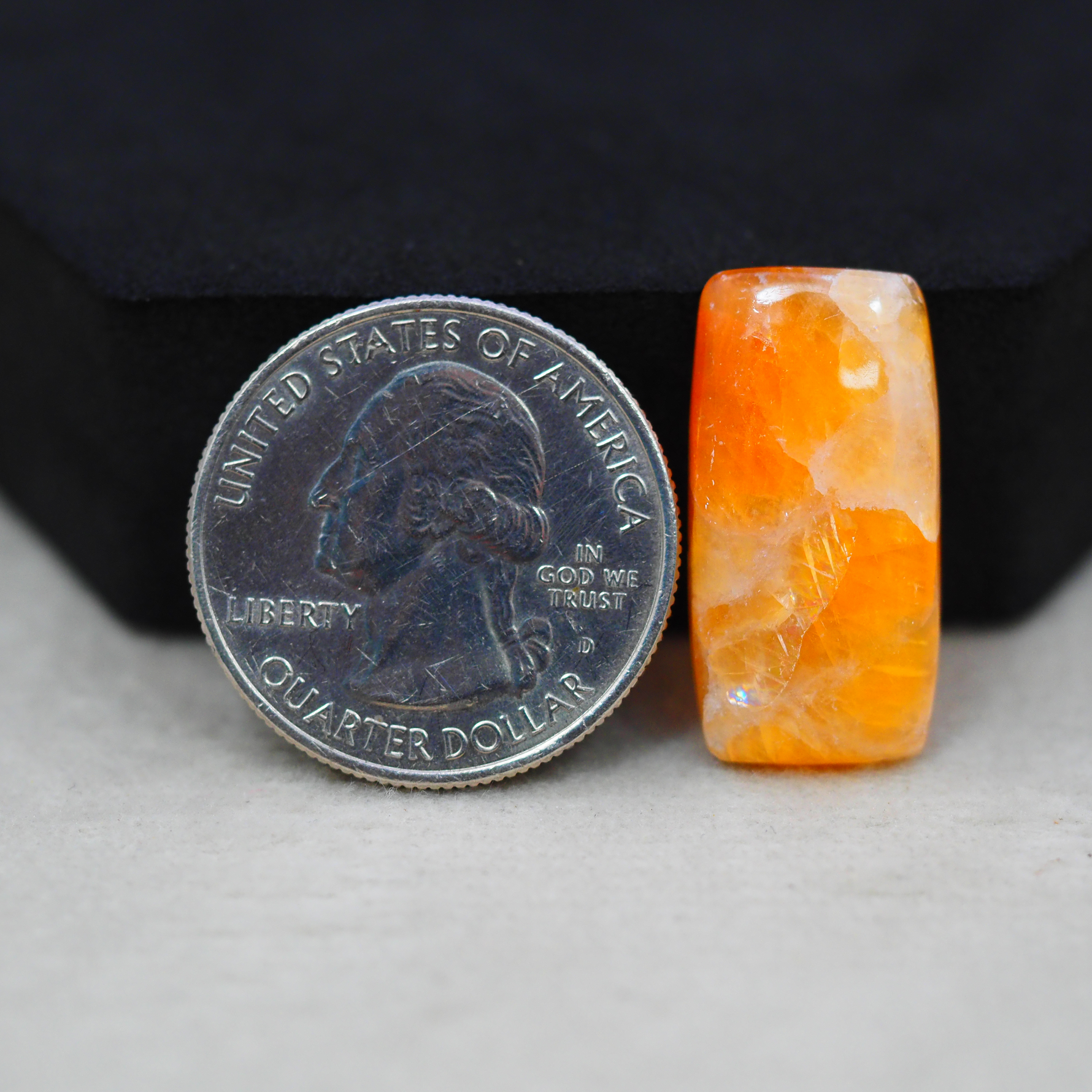 Natural Orange Calcite Baguette Cabochon 24x12mm 12.5ct - warm honey-orange - Pedra Gems.