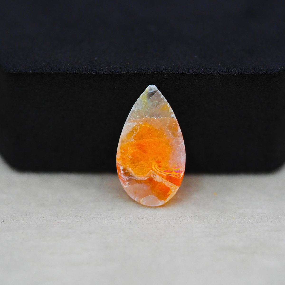 Natural Orange Calcite Pear Cabochon 20x12mm 7.5ct - warm honey-orange - Pedra Gems.
