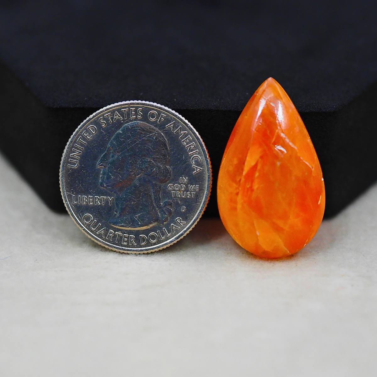 Natural Orange Calcite Pear Cabochon 28x17mm 22ct - warm honey-orange - Pedra Gems.