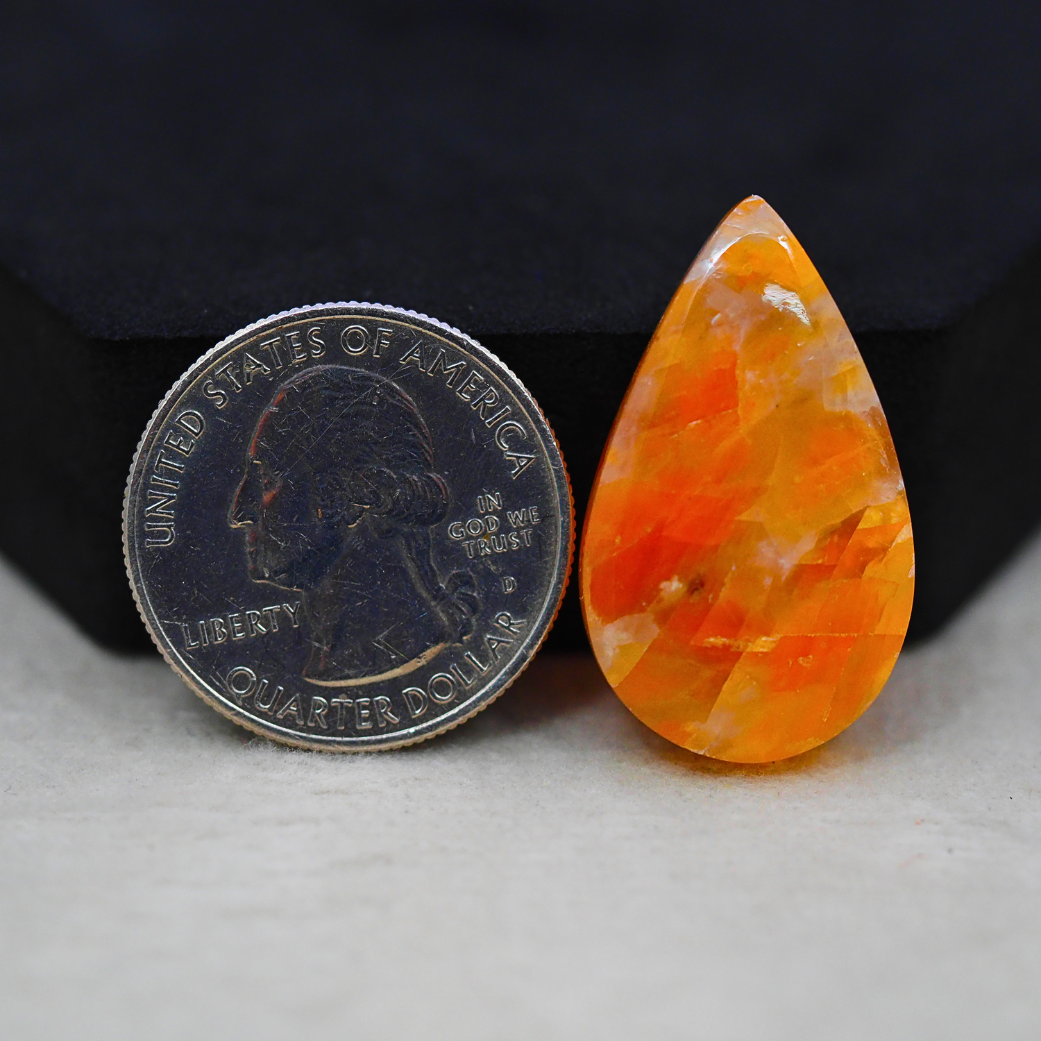 Natural Orange Calcite Pear Cabochon 30x18mm 26ct - warm honey-orange - Pedra Gems.