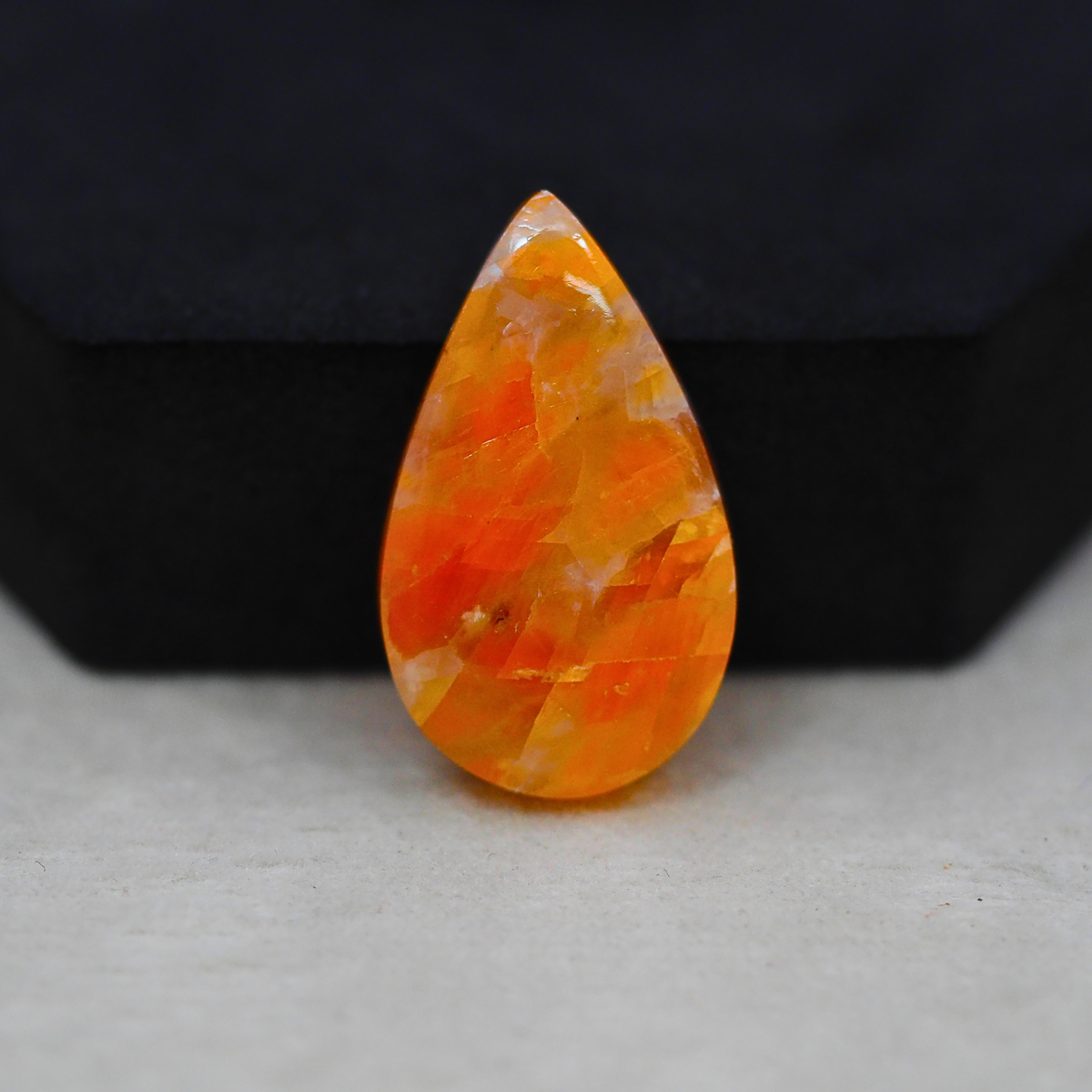Natural Orange Calcite Pear Cabochon 30x18mm 26ct - warm honey-orange - Pedra Gems.