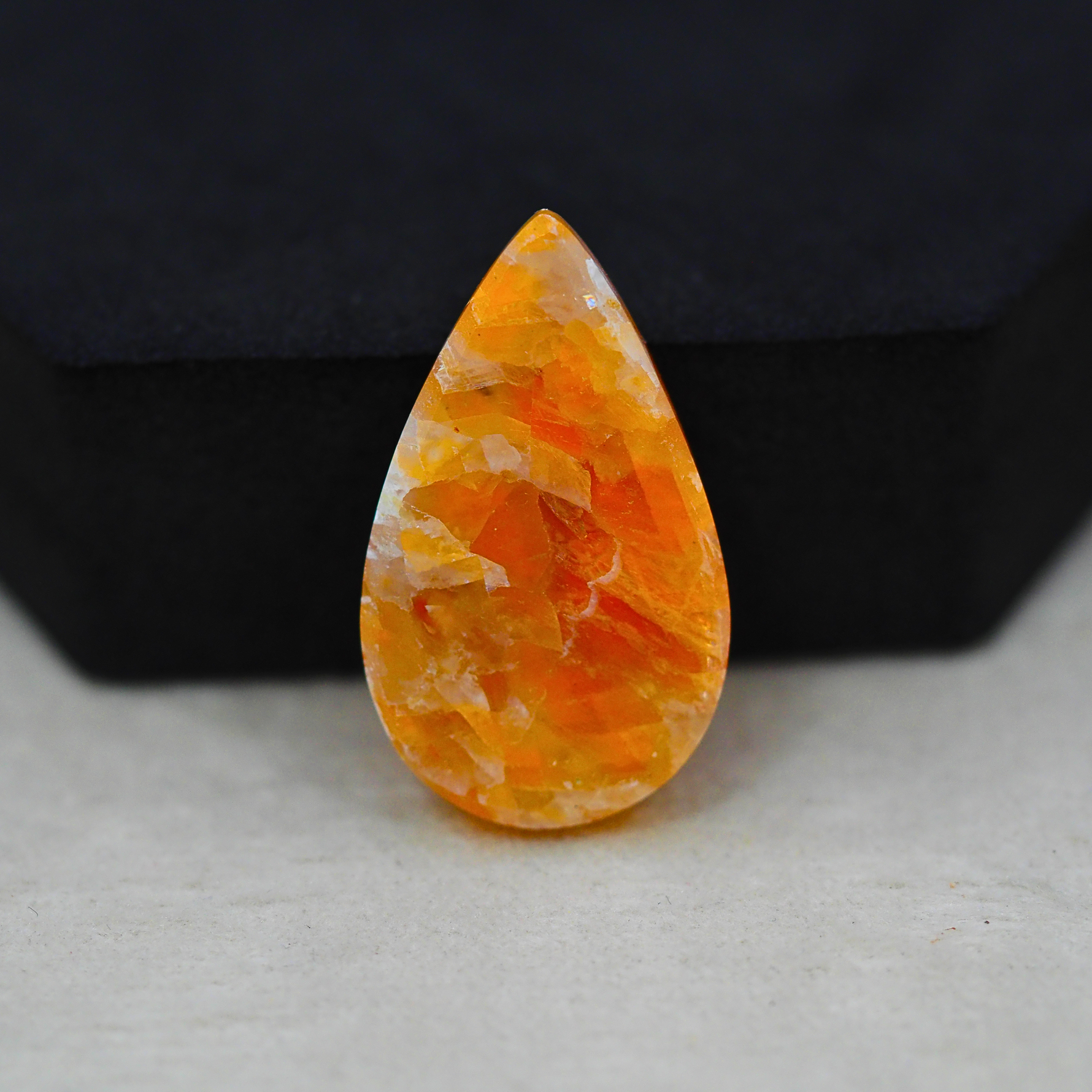 Natural Orange Calcite Pear Cabochon 30x18mm 26ct - warm honey-orange - Pedra Gems.