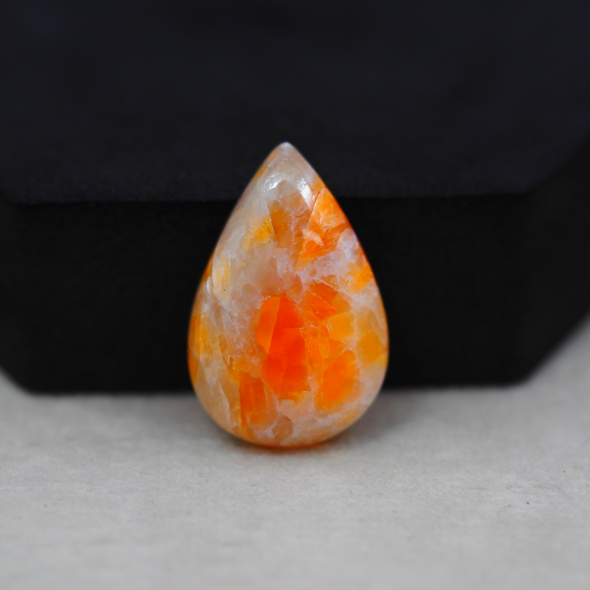 Natural Orange Calcite Pear Cabochon 27x18mm 22.5ct - warm honey-orange - Pedra Gems.