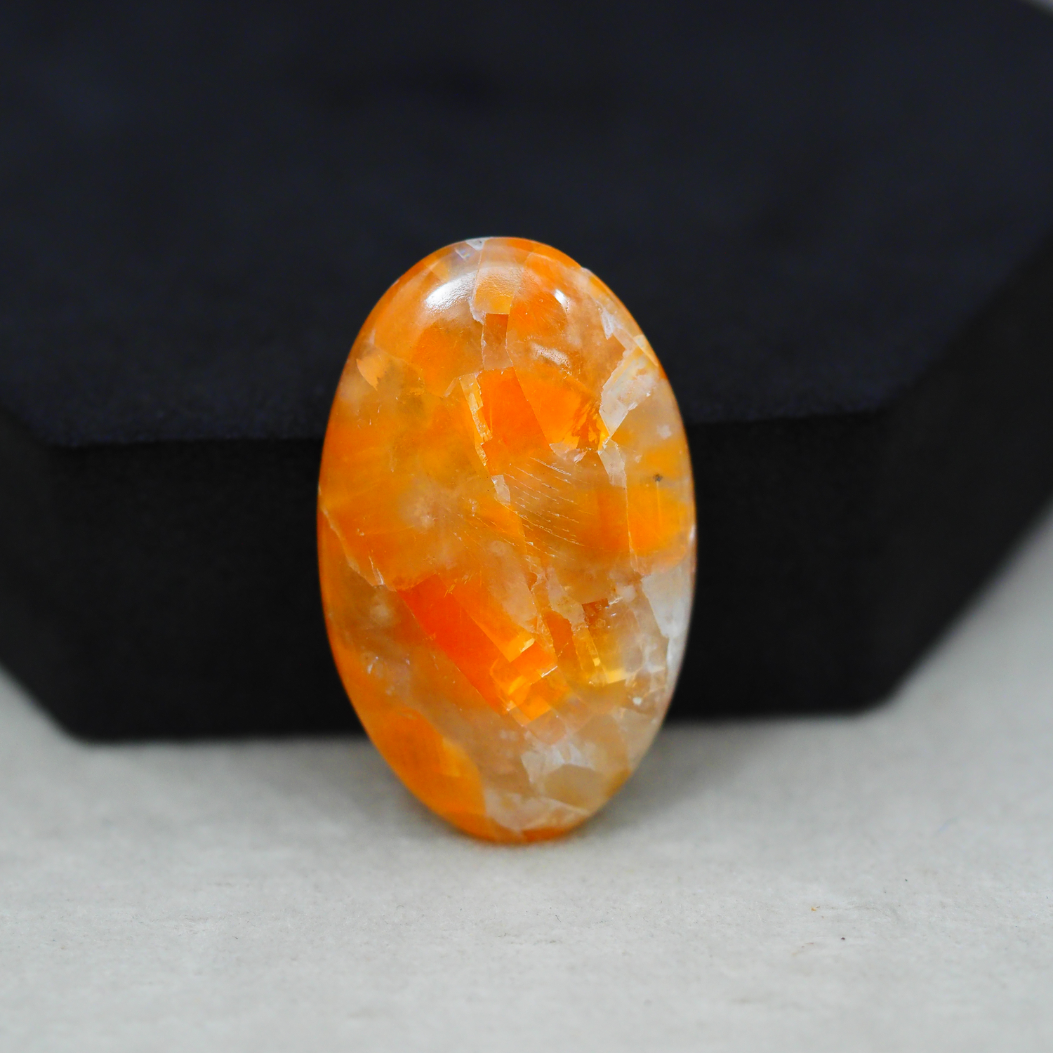 Natural Orange Calcite Oval Cabochon 33x21mm 33ct - warm honey-orange - Pedra Gems.