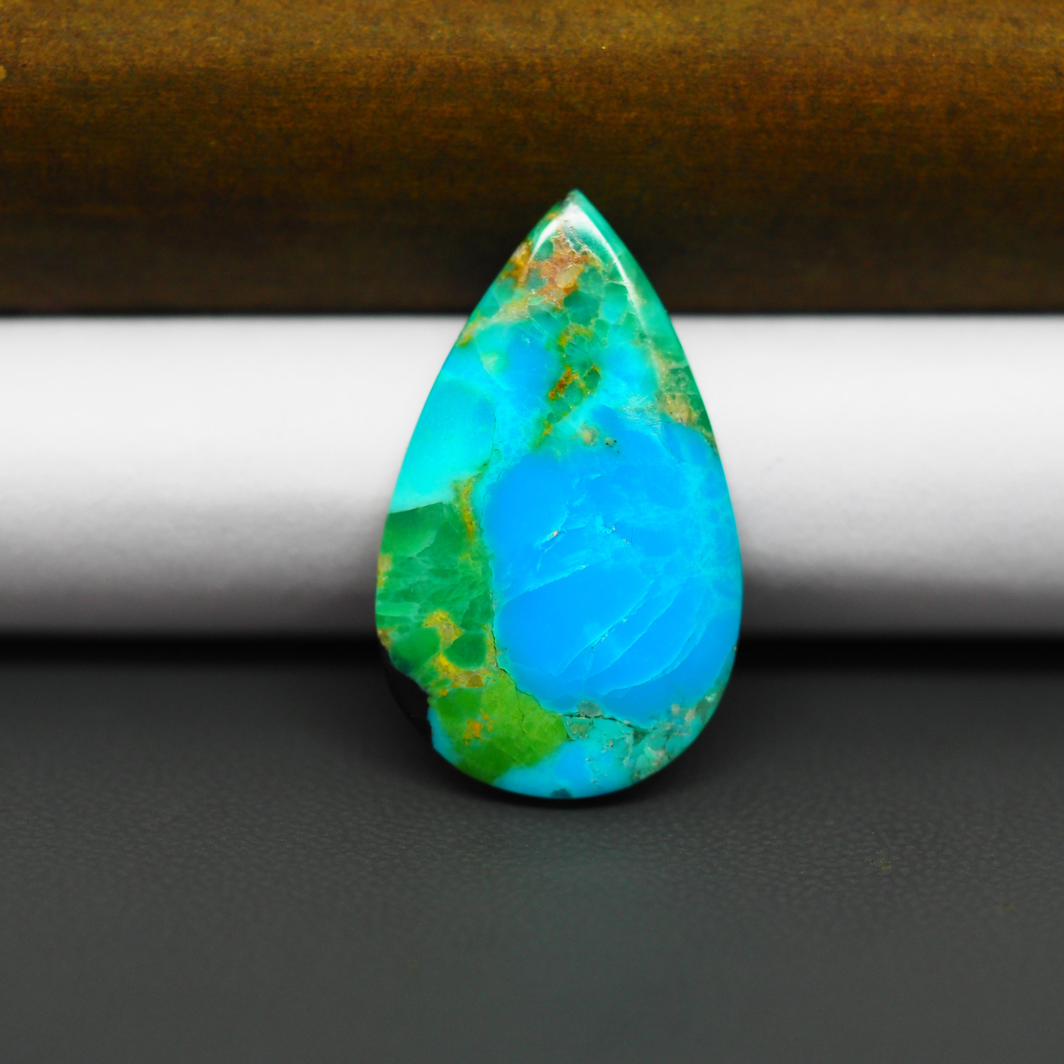 Mohave Turquoise & White Buffalo Pear Cabochon 28x17mm 14ct - Bright Blue with Green Matrix - Pedra Gems