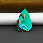 Mohave Turquoise & White Buffalo Pear Cabochon 28x18mm 13ct - Green and Blue with Black Edge - Pedra Gems