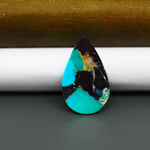 Mohave Turquoise & White Buffalo Pear Cabochon 27x15mm 11.5ct - Blue with Broad Black Band - Pedra Gems