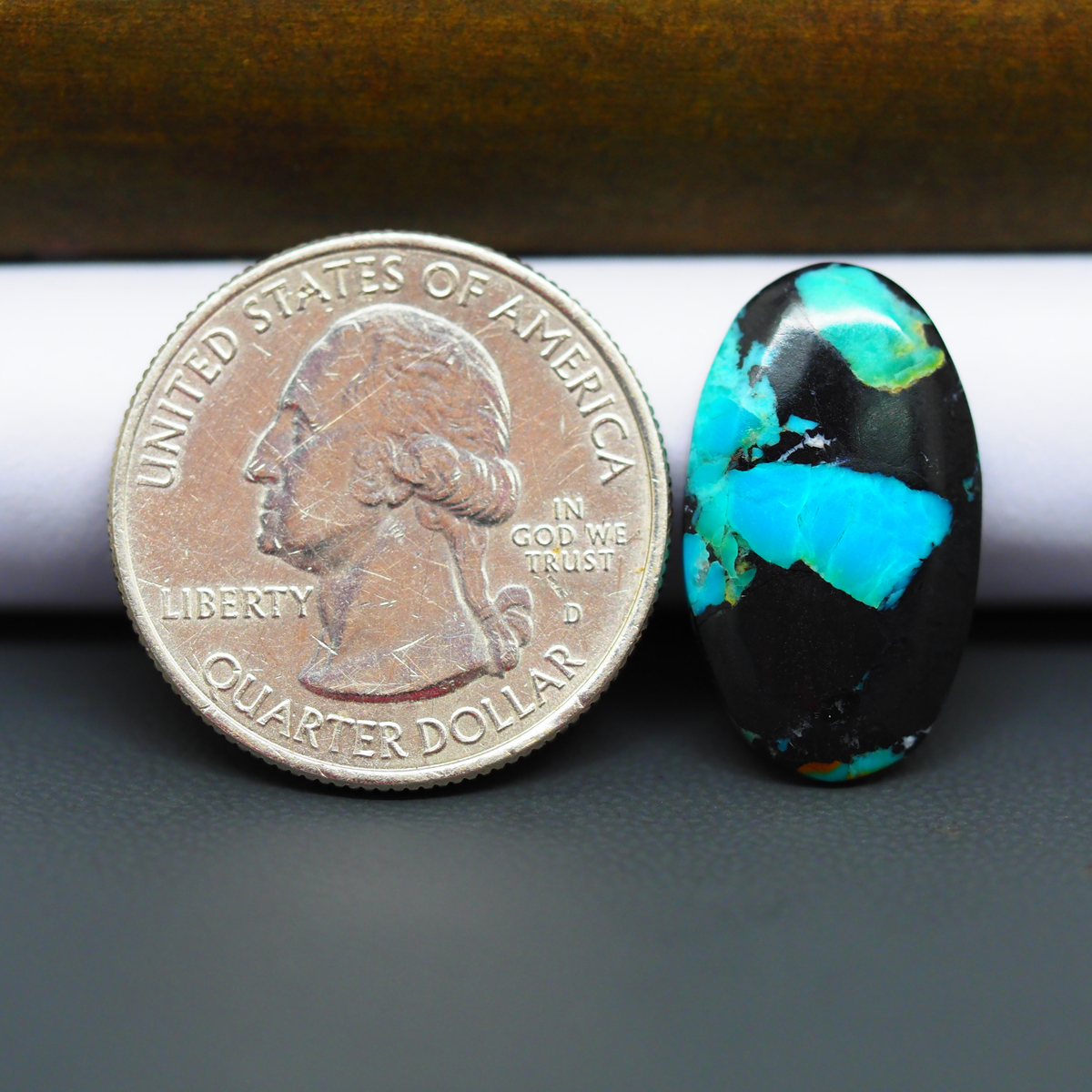 Mohave Turquoise & White Buffalo Oval Cabochon 22x13mm 7ct - Black with Blue and Green - Pedra Gems