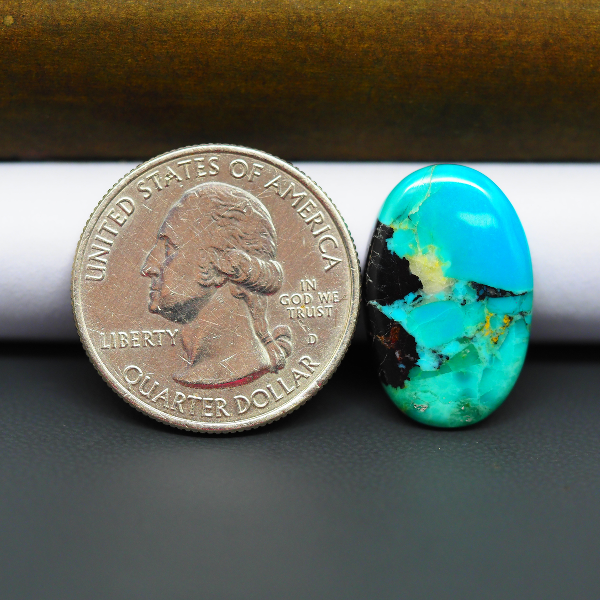 Mohave Turquoise & White Buffalo Oval Cabochon 21x14mm 8ct - Blue and Green with Black Wedge - Pedra Gems