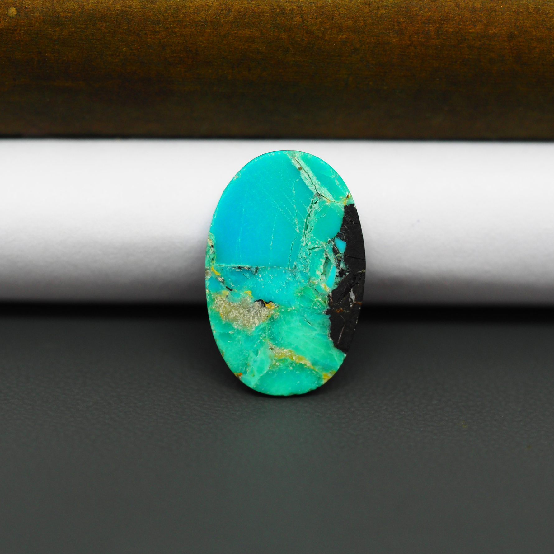 Mohave Turquoise & White Buffalo Oval Cabochon 21x14mm 8ct - Blue and Green with Black Wedge - Pedra Gems