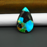 Mohave Turquoise & White Buffalo Pear Cabochon 31x20mm 18ct - Black with Bright Blue and Green - Pedra Gems