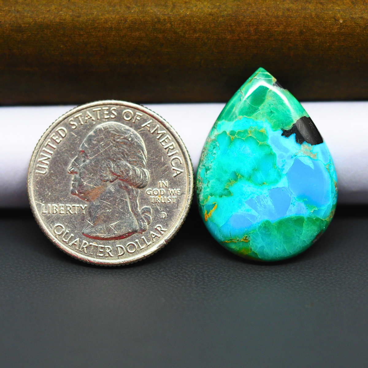 Mohave Turquoise & White Buffalo Pear Cabochon 28x20mm 15.5ct - Green and Blue with Bold Black - Pedra Gems