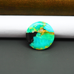 Mohave Turquoise & White Buffalo Round Cabochon 19x19mm 9ct - Blue and Green with Black Wedge - Pedra Gems