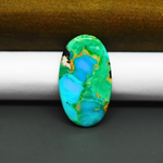 Mohave Turquoise & White Buffalo Oval Cabochon 27x16mm 12.5ct - Green and Blue with Golden Matrix - Pedra Gems