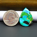 Mohave Turquoise & White Buffalo Pear Cabochon 28x20mm 13.5ct - Green and Blue with Black Fragments - Pedra Gems