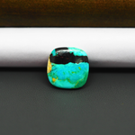 Mohave Turquoise & White Buffalo Cushion Cabochon 15x15mm 7.5ct - Blue and Green with Black Band - Pedra Gems
