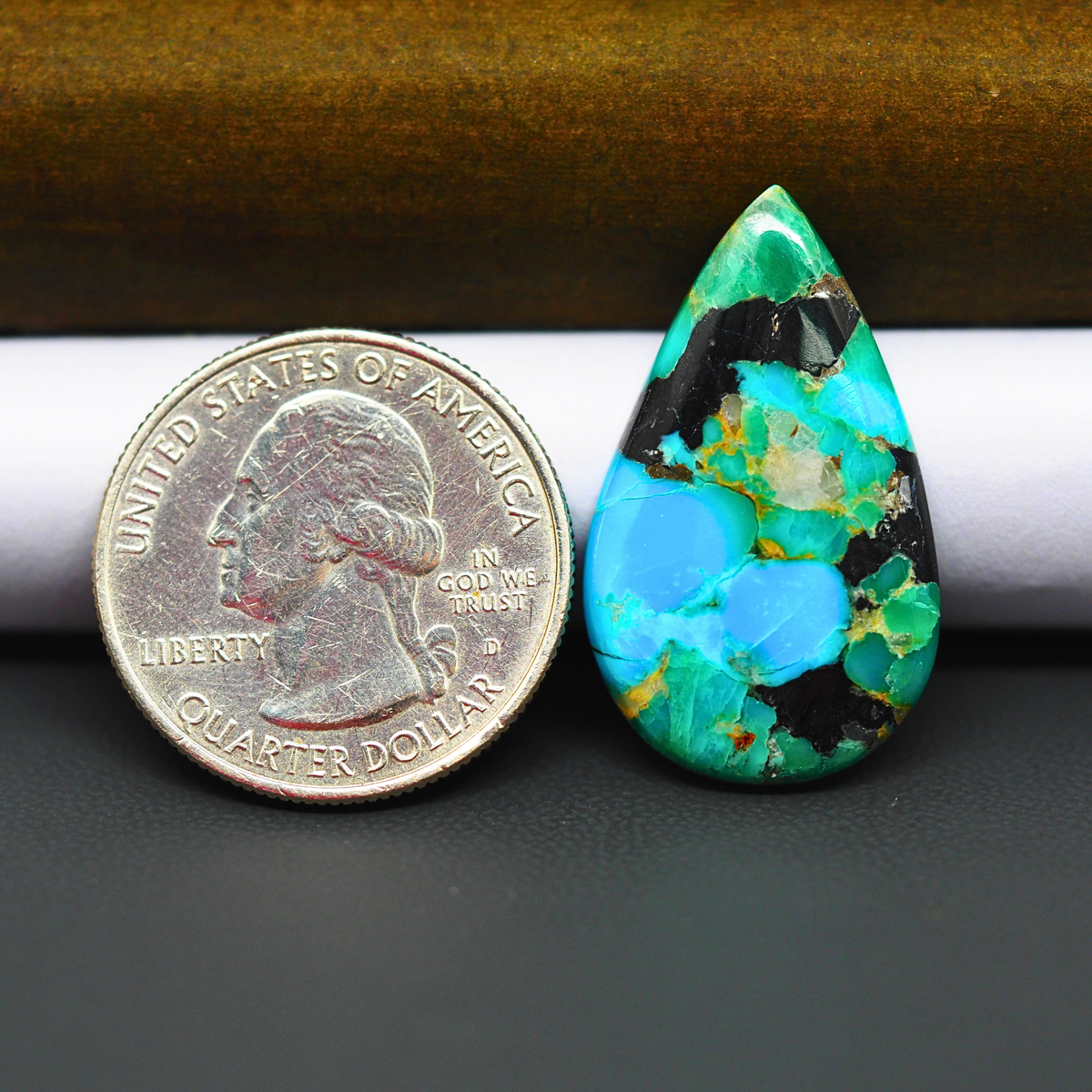 Mohave Turquoise & White Buffalo Pear Cabochon 29x18mm 12.5ct - Blue and Green with Black Thread - Pedra Gems