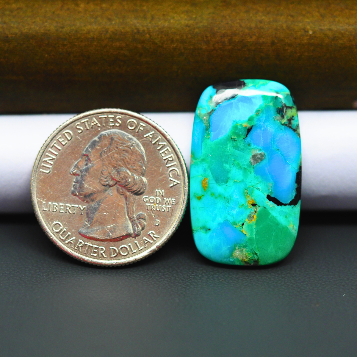 Mohave Turquoise & White Buffalo Cushion Cabochon 28x17mm 15.5ct - Green and Blue with Black Crown - Pedra Gems