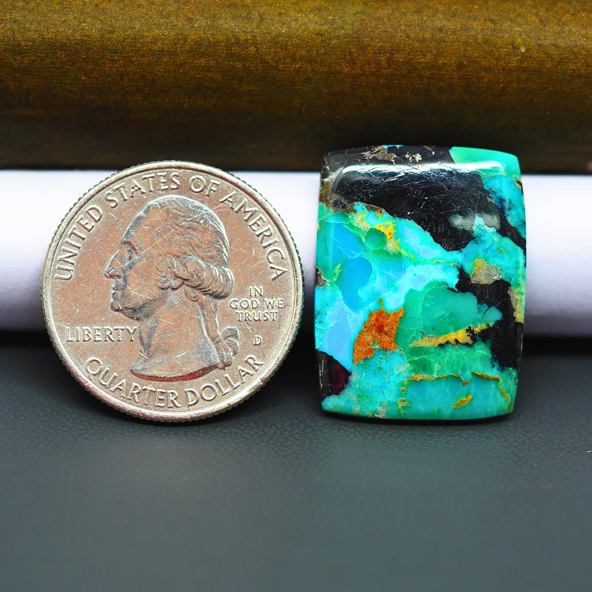 Mohave Turquoise & White Buffalo Cushion Cabochon 25x19mm 15.5ct - Green and Blue with Black Sweep - Pedra Gems